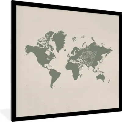 Produktbild von MuchoWow® MuchoWow® Gerahmtes Poster Weltkarte - Panther - Grün 40x40 cm - Poster mit zchwarzem Bilderrahmen - Mit Rahmen - Wanddekoration Schlafzimmer