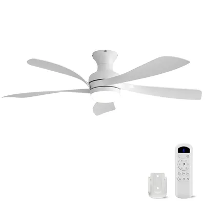 Zdjęcie produktu dla Wentylator sufitowy z oświetleniem i pilotem, średnica 132 cm, silnik DC, 6 stopni prędkości, możliwość regulacji jasności LED, timer, kolor biały