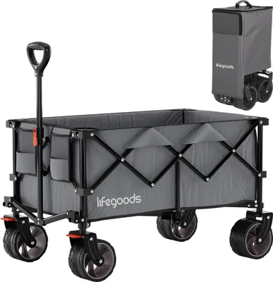 Produktbild von LifeGoods Bollerwagen - XL - Faltbar - 100KG - 200L - Handwagen - Schutzhülle - Grau