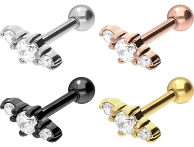 Produktbild von Ohrpiercing Chirurgenstahl Ohrpiercing 3 KRISTALLE