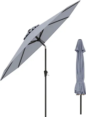 Produktbild von KOMFOTTEU Gartenschirm Ø270cm, Sonnenschirm neigbar mit UV-Schutzm Kurbelschirm mit 6 Streben und Handkurbel, Terrassenschirm & Balkonschirm für Garten, Markt, Strand