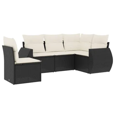 Immagine prodotto di vidaXL Set di divani da giardino 5 pezzi con cuscini in polirattan nero