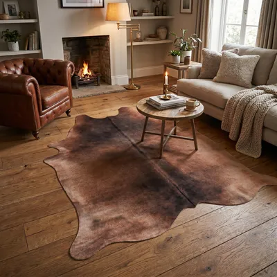 Produktbild von Kunstfaser Teppich Rinderfell Beige, Größe:155x190 cm