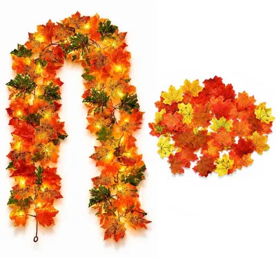 Produktbild von Herbstgirlande mit LED Lichterkette 175 cm, 50 Ahornblätter, warmweißes Licht