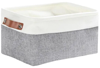 Produktbild von Stoffkorb, kleine Aufbewahrungsbox für den Kleiderschrank, Stoffkorb mit Ledergriff für Spielzeug, Kleiderschrank, Regale, Kleidung (S)