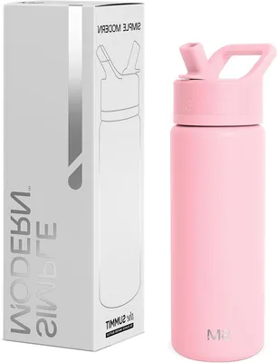 Productafbeelding van Isolerende kinderwaterfles met rietje - Lekvrij, Roestvrijstaal, 530ml, Blush