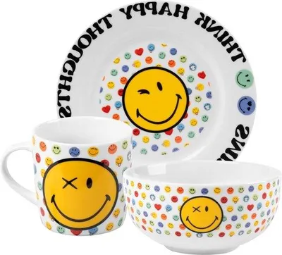 Immagine prodotto di Set da colazione 3 pezzi (piatto, ciotola, tazza) in porcellana Smileyworld