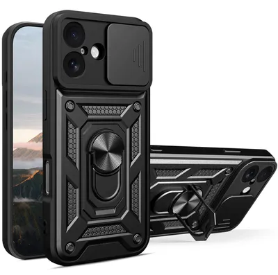 Produktbild von Hülle für iPhone 17 Magnetische Ring Ständer Halter Dia Kameraschutz TPU Bumper Silikon Schutzhülle Schwarz