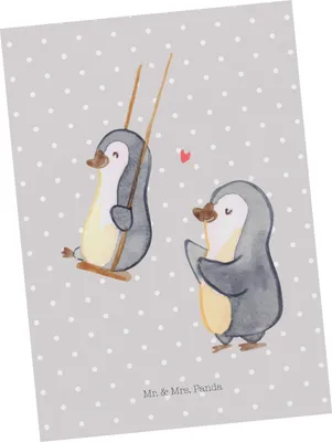 Produktbild von Mr. & Mrs. Panda Postkarte Pinguin Oma schaukeln - Grau Pastell - Geschenk, Omi, Muttertag, Fotokarte, Ansichtskarten, Großmutter, Enkelkind, Postkarten, Ansichtskarte