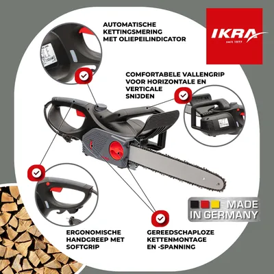 Productafbeelding van IKRA elektrische kettingzaag KSE 2400-40 | Gemaakt in Duitsland | 2400 W | 40 cm OREGON zaagblad | kettingspanning zonder gereedschap | inclusief 2 reservekettingen