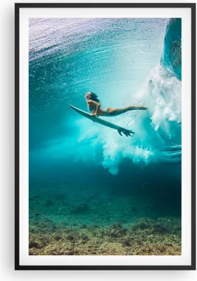 Produktbild von Gerahmtes Poster - Schwarzer Rahmen - Surfen Unterwasser Frau - 61x91,5 cm - Wand Bild - Wanddeko - Wandbilder - Kunstposter - Wandposter - Bilderrahmen - Bilder - Kunstdruck - P2BPA61x91-4898