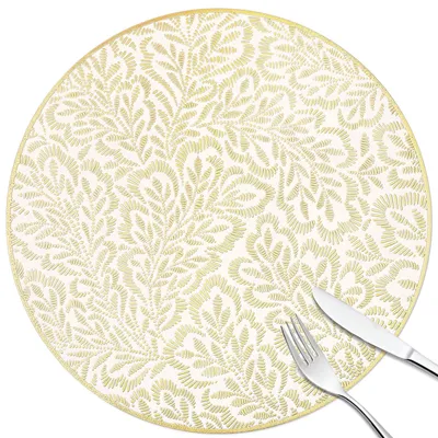 6er-Set runde Vinyl-Platzsets, Mimosablätter, 38 cm, hitzebeständig