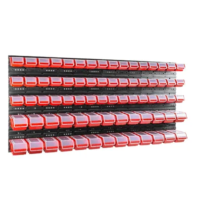Image de Bacs gerbables panneaux muraux avec bacs Étagère de tri 74 pcs. Box avec couvercle Étagère murale 160 x 80 cm Étagère murale d'atelier Étagère à bacs avec couvercle transparent Bacs à bec Système de stockage en plastique