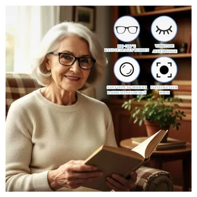 Produktbild von Brille Mit Automatischer Anpassung Der Sehstärke, Intelligente Brille Mit Autofokus Und Selbstjustierung, Gleitsichtbrille Für Damen, 2 Stück In Gold Und Silber, 18,5 X 8,5 Cm