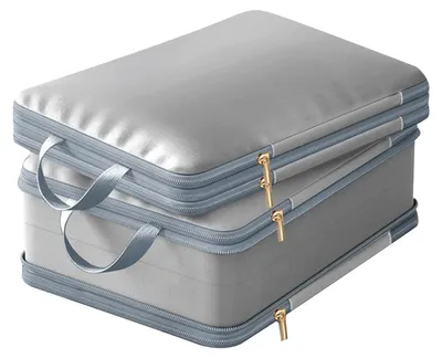 Produktbild von Kompressions-Kleidersack mit Reißverschluss, platzsparender Kleiderorganizer aus Satin, selbstkomprimierender Aufbewahrungssack für Bettdecken, Decken und Daunenjacken