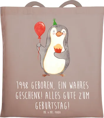 Produktbild von Mr. & Mrs. Panda Jutebeutel 1948 Geburtstag - Braun Pastell - Geschenk, Happy Birthday, Schultasche, Alter, Geburtstagsgeschenk, Shopping Tasche, Glückwünsche, 75 Jahre