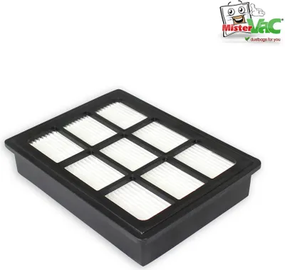 A vacuum cleaner filter is shown from a diagonal angle against a white background.