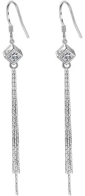 Immagine prodotto di Orecchini pendenti in argento sterling 925, con lunga frangia, adatti a donne, ipoallergenici, a forma di goccia, con catena a serpente e pendenti con zirconi, lunghezza 8 cm