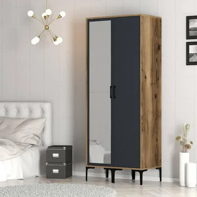Produktbild von Dmora Garderobe 2 Türen Alhena 80x201,4 H cm Braun Kleiderstange