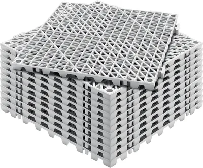 Productafbeelding van In elkaar grijpende tegels, 12 stuks. Drainagevloertegels, vloertegels 30 x 30 cm, geschikt voor buiten. Vierkante vloertegels voor terras, PVC vloertegels voor badkamer, zwembad, toilet, grijs