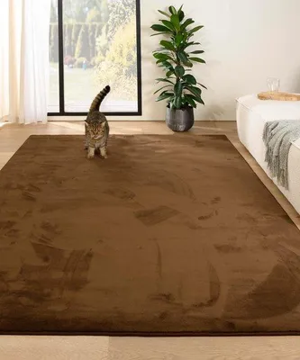 Produktbild von Unyqoos® Teppich Plush – weicher Kurzflor-Teppich, braun, 160 x 230 cm, Mikrofaser-Polyester, sehr flauschig, waschbar bei 30 °C