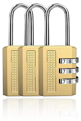 Productafbeelding van 3 stuks hangslot met cijferslot, 3 cijfers, zinklegering, weerbestendig, goudkleurig