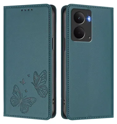 Obrázek produktu pro Kožené pouzdro pro Realme 14 5G, motýlí ražbou, peněženkové flip pouzdro se stojánkem Zelená
