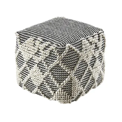 Zdjęcie produktu dla Kobolo Sitzpouf Pouf Sitzwüfel Stołek - RAJA - wykonany z bawełny - z wzorem - biały/czarny - pufa podnóżek poduszka siedzisko kostka poduszka podłogowa
