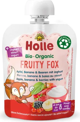 MUS OWOCOWY LISEK (JABŁKO - BANAN - OWOCE LEŚNE - JOGURT) BEZ DODATKU CUKRÓW OD 8 MIESIĄCA BIO 85 g - HOLLE