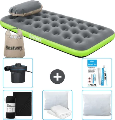 Obrázek produktu pro Nafukovací matrace Bestway - pro 1 osobu - 99 x 188 x 22 cm - šedá/zelená - včetně příslušenství