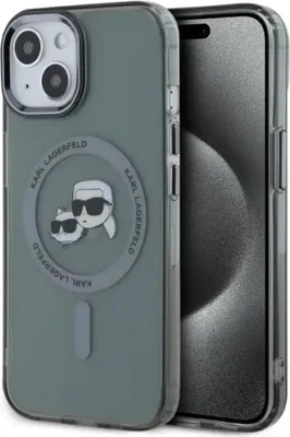 Obrázok produktu pre Karl Lagerfeld Klhmp15Shlskck Iphone 15 6.1 Black/Black Hardcase Iml Metal Karl&Choupette Head Magsafe