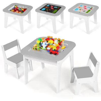 Productafbeelding van Clevich kinderset met opbergruimte, kinderstoel met 2 stoeltjes, grijs