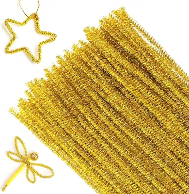 Produktbild von Glitzer Pfeifenreiniger 100 Stück Chenilledraht,6 MM * 30 cm, Ideal für DIY Craft Projekte, Weihnachtszierde Making - Gold