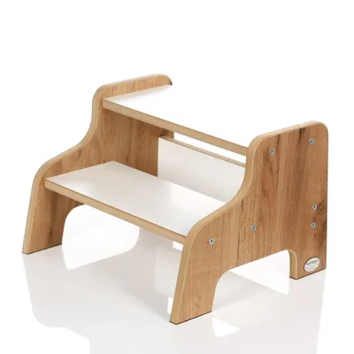 Produktbild von Kids Helper Tritthocker Eiche Weiß Kindertreppe Bad 2 Stufen Montessori Kindermöbel MDF