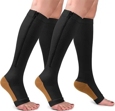 Obrázok produktu pre Kompresné ponožky so zipsom, otvorená špička, podkolienky, elastické a priedušné, kompresné ponožky na lýtka pre šport, 3 páry, XXL