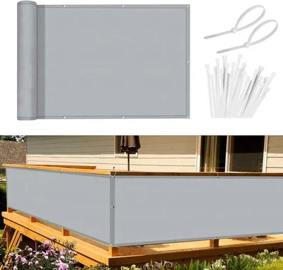 Imagen del producto de Ibenzoa®: Protector para balcones de poliéster, 90 x 400 cm, color gris claro, 170 g/m², resistente a los rayos UV, con ojales y bridas, ideal para balcones privados y comunitarios