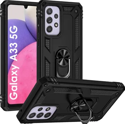 Immagine prodotto di Cover nera per Samsung Galaxy A33 5G - Protezione antiurto in stile militare Anello robusto ruotabile di 360 Phonillico®