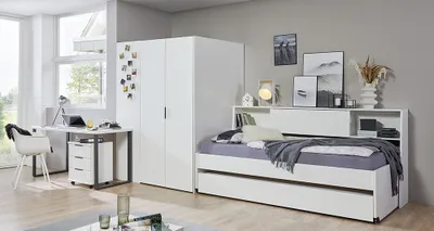 Produktbild von Jugendzimmer-Set 5-teilig in weiß, mit Eckkleiderschrank begehbar NOLI-43
