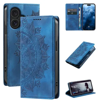 Produktbild von Mandala Handyhülle für Apple iPhone 18 RFID Schutz Klapphülle Case Cover Design Schutzhülle Farbe: Blau