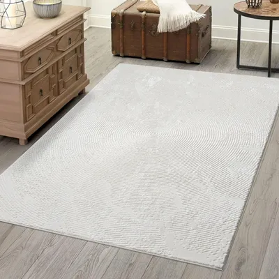Produktbild von Teppich Wohnzimmer Kurzflor Creme - 120x170 cm - Klassisch Modern Vintage-Optik, Meliert, Used-Look