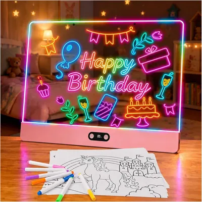 LED-Notizboard 35x26 cm, 8 Farben, 3 Lichteffekte, Acryl, rosa