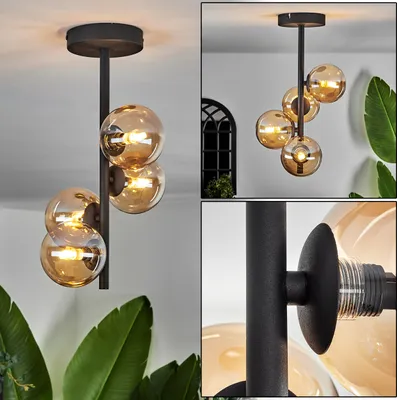 Produktbild von Isorella Deckenlampe aus Metall/Glas in Schwarz/Bernsteinfarben