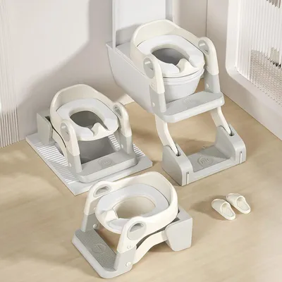 Image de Siège de toilettes 3 en 1, réglable en hauteur, avec marchepied, gris
