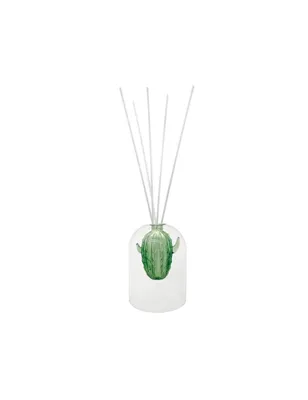 Image de Diffuseur de parfum verre vert cactus avec bâtonnets en fibre de bois