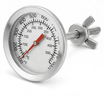 Produktbild von Bratenthermometer Kochthermometer Grillthermometer - Edelstahl - Zifferblatt 5 cm - 0 bis 500 °C - Rot