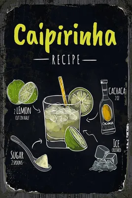 Produktbild von vianmo Holzschild 18x12 cm Caipirinha Cocktail Recipe