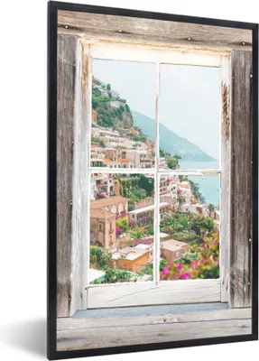Produktbild von MuchoWow® Gerahmtes Poster Durchschauen - Italien - Blumen 40x60 cm - Poster mit Schwarzem Bilderrahmen Wandposter Rahmen Foto Bilder - Papierdruck - Wandbilder