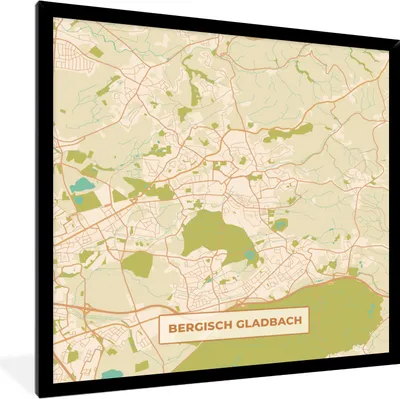 Produktbild von MuchoWow® Gerahmtes Poster Bergisch Gladbach - Karte - Vintage - Stadtplan 40x40 cm - Poster mit Schwarzem Bilderrahmen Wandposter Rahmen Foto Bilder - Mit Rahmen - Wanddekoration Schlafzimmer