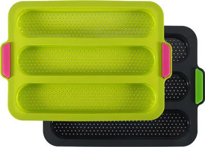 Produktbild von 2er Pack Brotbackblech, Antihaft Französische Brotform 3 Slot DIY Form Mini Baguette Backform