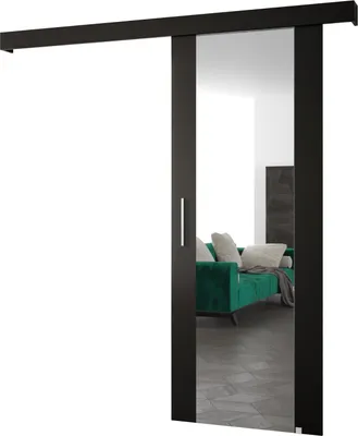 Produktbild von MEBLE KRYSPOL  Schiebetürsystem SALWADOR 2 mit Schienenabdeckung und Spiegel, Einbautüren, 90x204cm, Schwarz